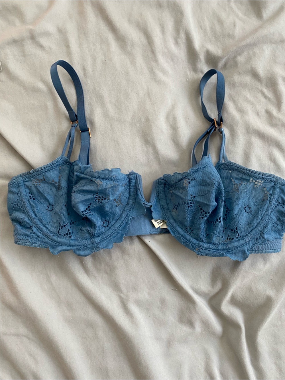 aerie Blue Lace Balconette Bra with Strappy Details
